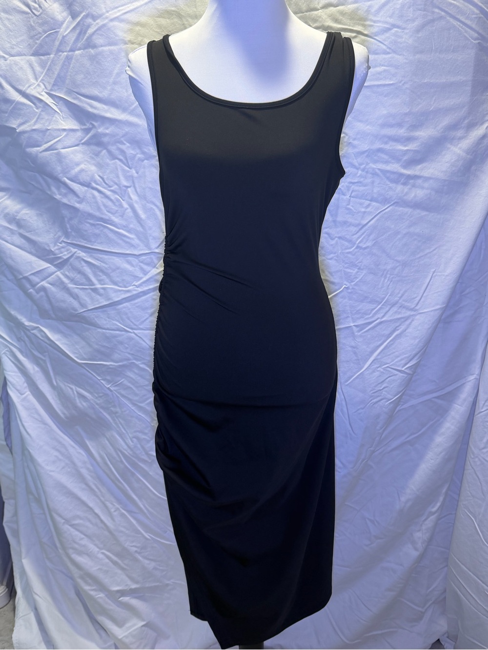 Black tank dress with adjustable ruched slit